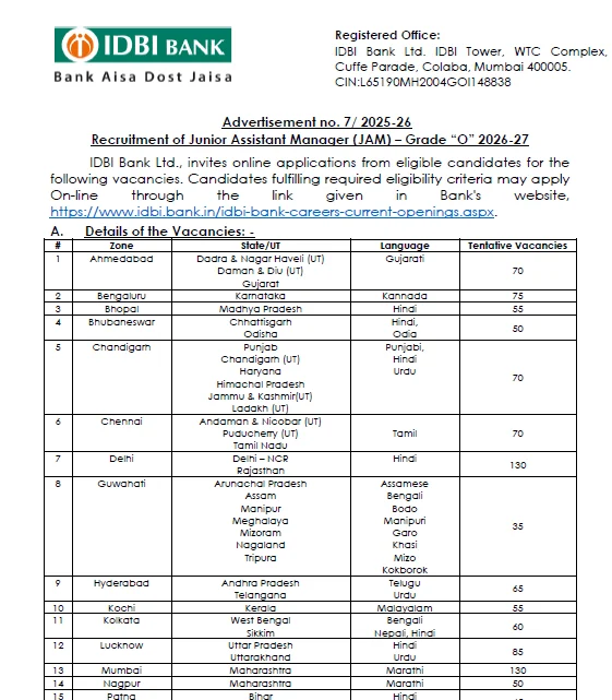 IDBI Bank Recruitment 2026